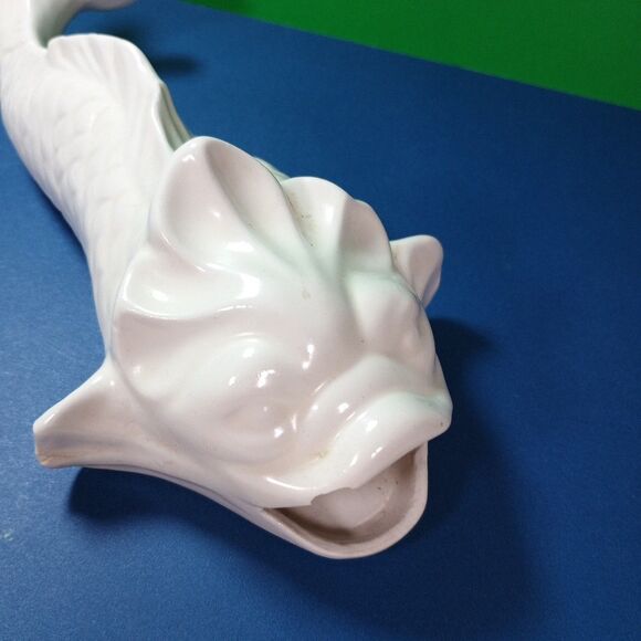 White Ceramic Koi Fish Planter Vase Asian Coastal Decor MCM Style 10" - Picture 2 of 12